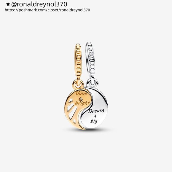 Pandora Two-tone Splittable Sun & Moon Dangle Charm - Picture 2 of 5